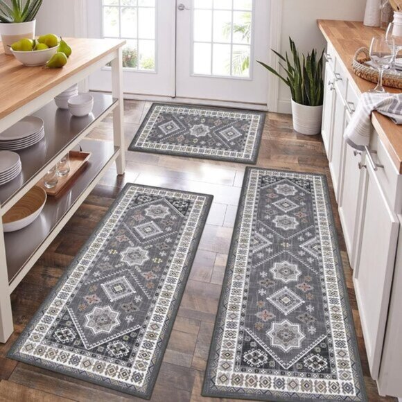 New 3-Piece Kitchen Area Rug Set, Washable Non-Slip Mats & Runner for Floor
